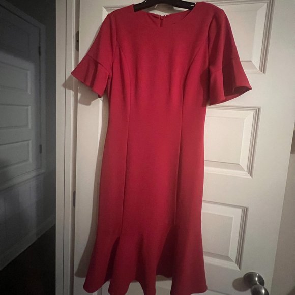 Adrianna Papell Women's Knit Crepe Ruffle Midi Dress - Picture 5 of 6